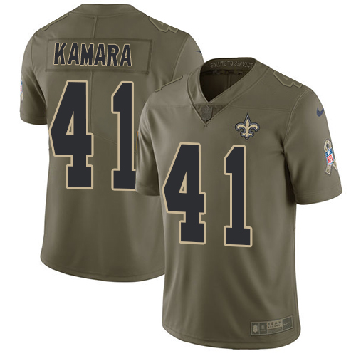 Nike Saints #41 Alvin Kamara Olive Men's Stitched NFL Limited Salute To Service Jersey - Click Image to Close
